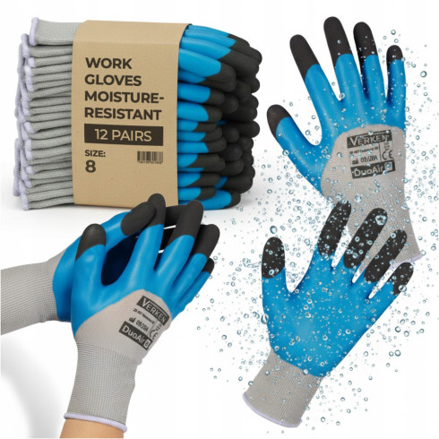 Rękawice robocze wodoodporne niebiesko-szare 12 par rozmiar M