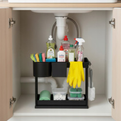 Under-sink organiser 2-tier black kitchen rack pull-out stand shelf