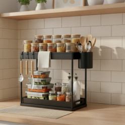 Organizer pod zlew 2 poziomowy czarny regał kuchenny wysuwany stojak półka