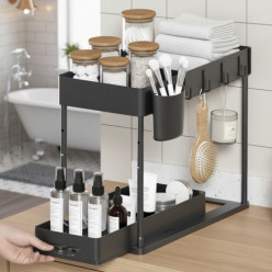 Organizer pod zlew 2 poziomowy czarny regał kuchenny wysuwany stojak półka