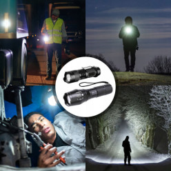 Set 2x tactical torch powerful LED zoom mode rechargeable + case