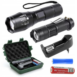 Sada 2x taktická pochodeň výkonný LED zoom režim nabíjecí + pouzdro