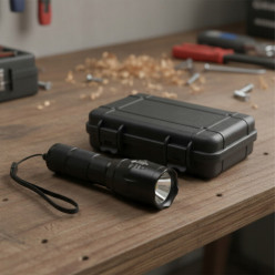Latarka taktyczna mocna LED tryb zoom akumulatorowa + walizka