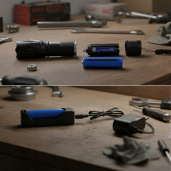 Latarka taktyczna mocna LED tryb zoom akumulatorowa + walizka