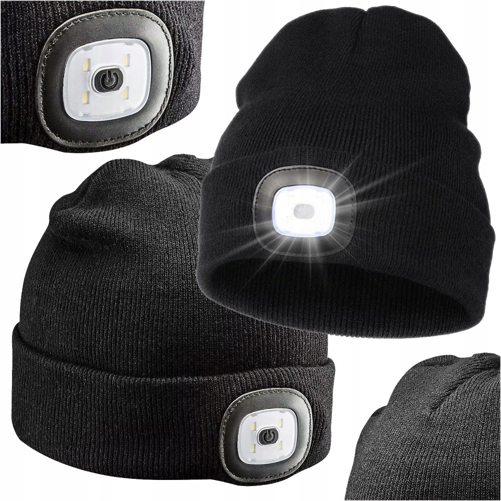 Czapka zimowa z latarką czarna