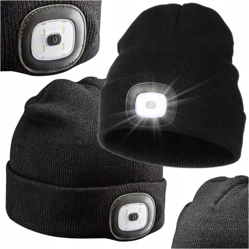 Czapka zimowa z latarką czarna