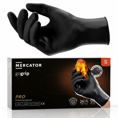 Rękawiczki nitrylowe warsztatowe mocne gogrip black czarne 50 szt rozmiar S