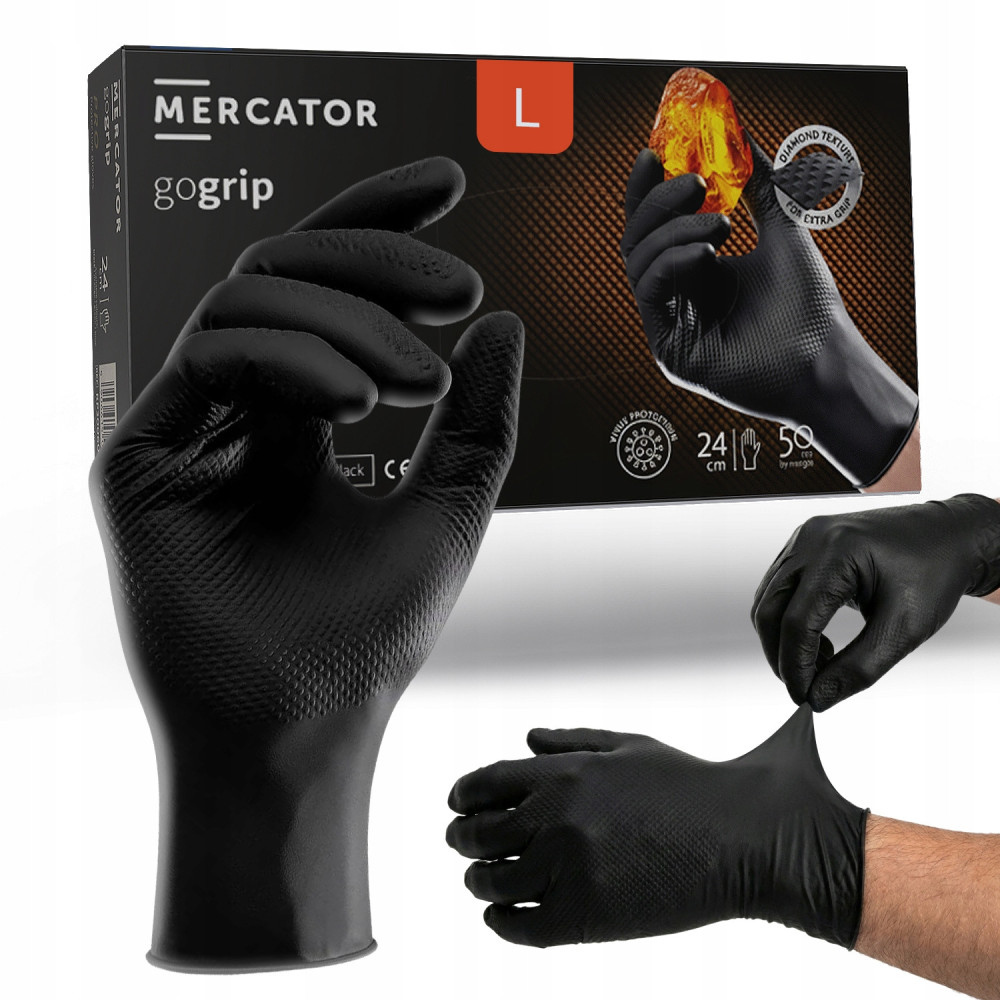 Rękawiczki nitrylowe warsztatowe mocne gogrip black czarne 50 szt rozmiar L
