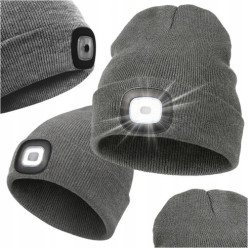 Czapka zimowa z latarką szara
