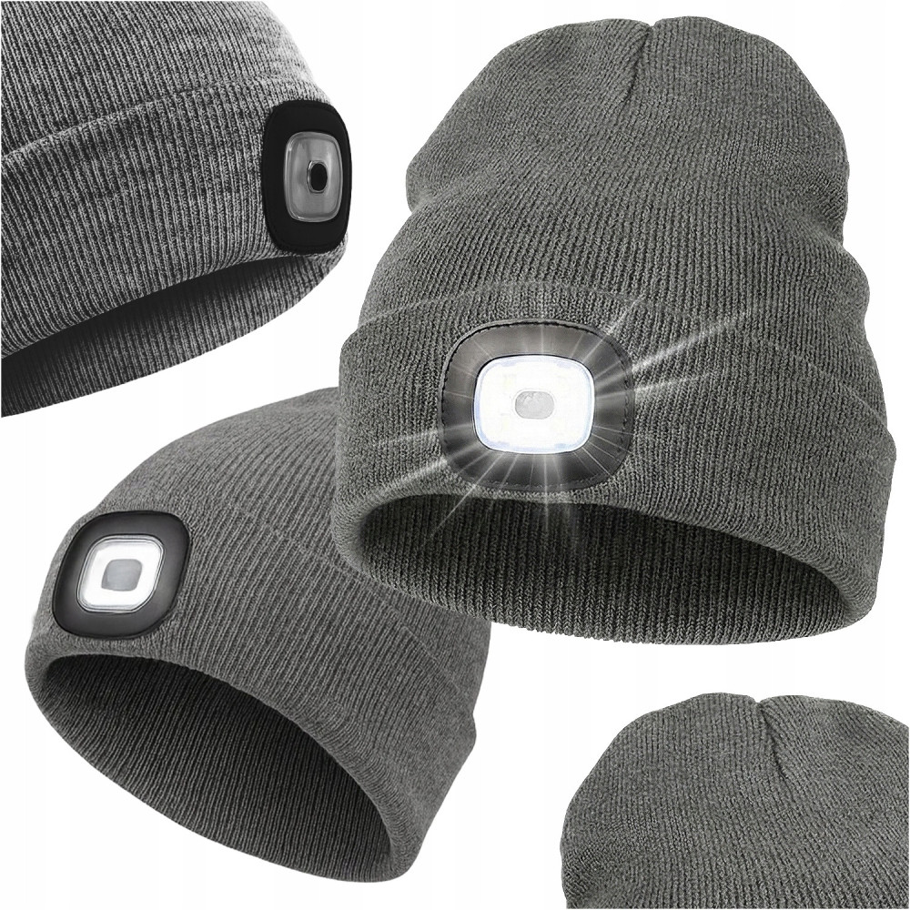 Czapka zimowa z latarką szara