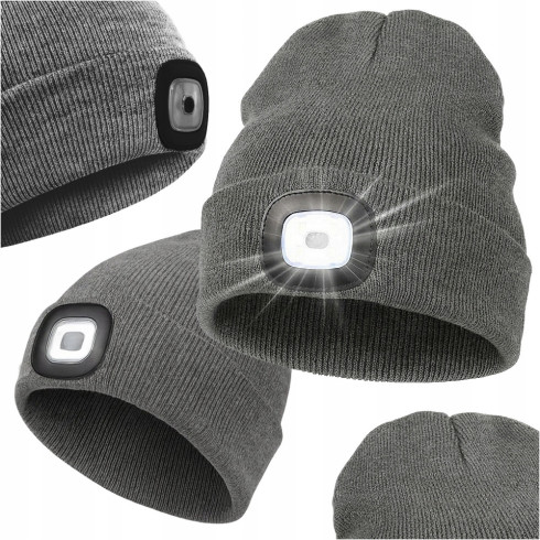 Czapka zimowa z latarką szara