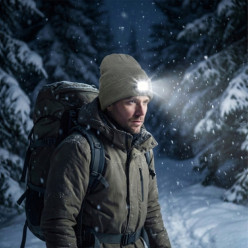 Czapka zimowa z latarką szara