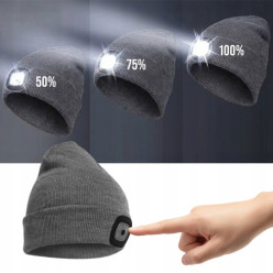 Czapka zimowa z latarką szara