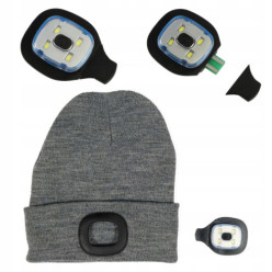 Czapka zimowa z latarką szara