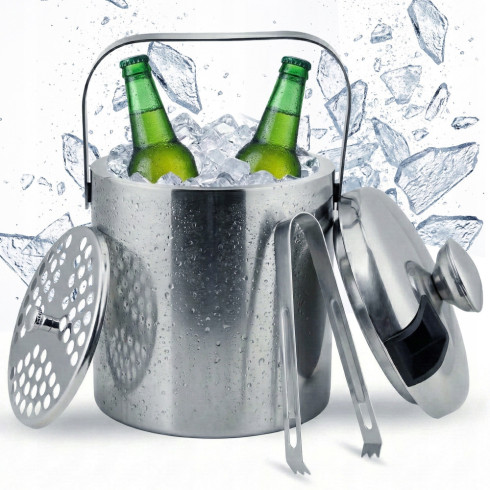 Wiaderko na lód termiczny pojemnik z pokrywką na kostki lódu 1,3l szczypce