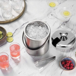 Eiseimer thermischer Eisbehälter mit Deckel für Eiswürfel 1,3l Eiszange