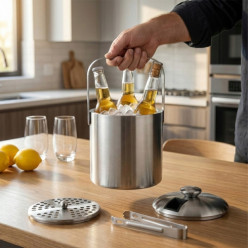 Thermal ice bucket container with lid for ice cubes 1,3l tongs