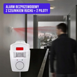 Alarm bezprzewodowy czujnik ruchu + 2 piloty 105db