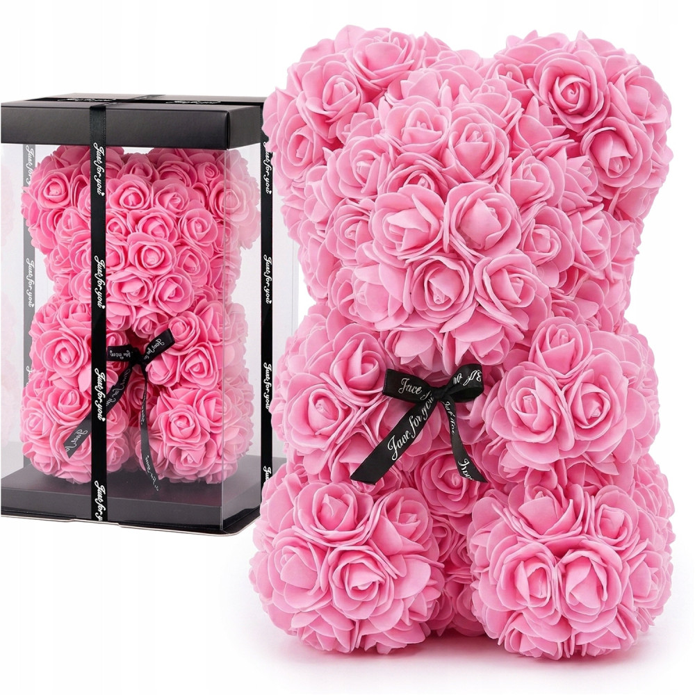 Miś z róż 25cm 600 różowych róż prezent uniwersalny dla kobiet walentynki