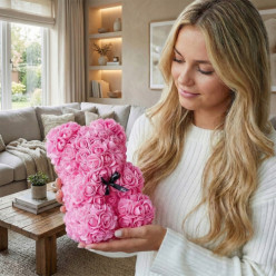 Miś z róż 25cm 600 różowych róż prezent uniwersalny dla kobiet walentynki