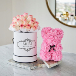 Miś z róż 25cm 600 różowych róż prezent uniwersalny dla kobiet walentynki