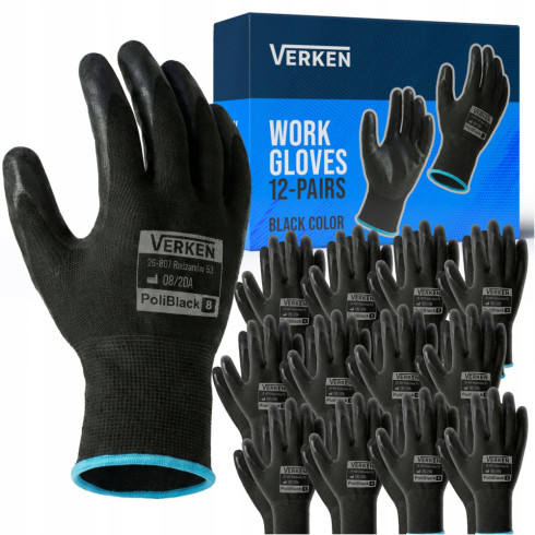 Rękawice robocze rękawiczki poliuretan wytrzymałe zestaw 12 par rozmiar 8/M