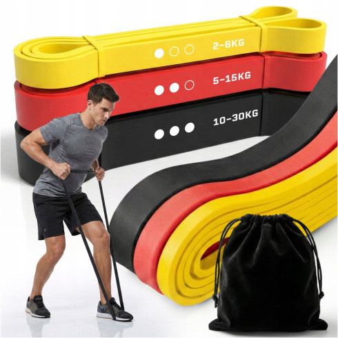 Zestaw 3 gum do ćwiczeń power band taśmy oporowe gumy treningowe 2-30kg