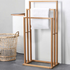 Stojak na ręczniki wieszak podłogowy łazienkowy bambusowy 3 ramienny
