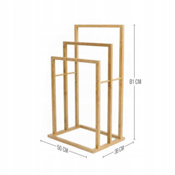 Stojak na ręczniki wieszak podłogowy łazienkowy bambusowy 3 ramienny