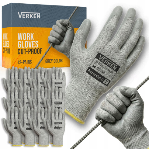 Rękawice robocze antyprzecięciowe poliuretan zestaw 12 par rozmiar 11/XXL