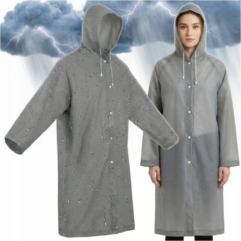 Płaszcz przeciwdeszczowy uniwersalny peleryna kurtka z kapturem szary