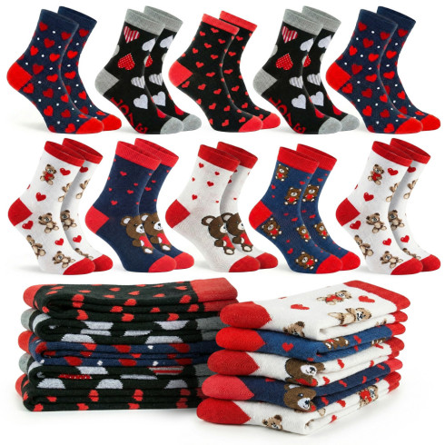 10 pairs women's socks with hearts colourful long cotton 35-39