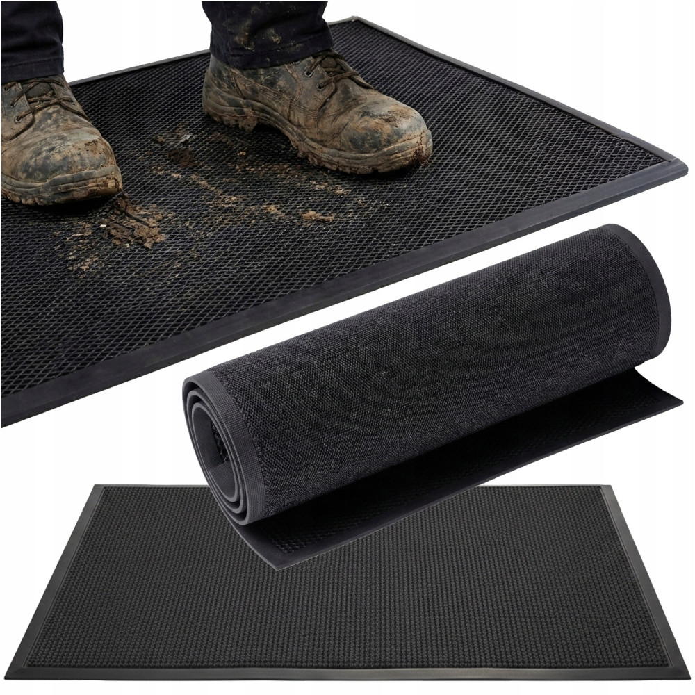 Wycieraczka pod drzwi zewnętrzna gumowa mata wejściowa z siatką 60x90 cm