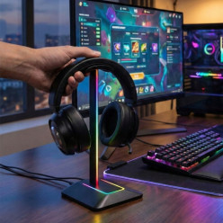 Stojak na słuchawki statyw gamingowy wieszak podświetlenie rgb led hub usb
