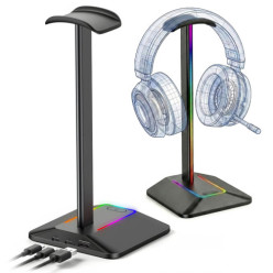Stojan na slúchadlách stánok s vešiakom RGB LED podsvietenie USB hub