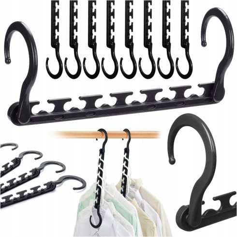 Organizer do szafy organizer na wieszaki ubrania wieszak mocny czarny 8 szt