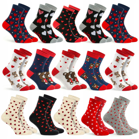 15 par skarpety damskie z sercami skarpetki kolorowe długie bawełna 35-39