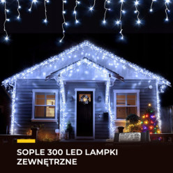 Girlanda świetlna 300 LED sople wewnętrzne zewnętrzne 14,5m zimny biały