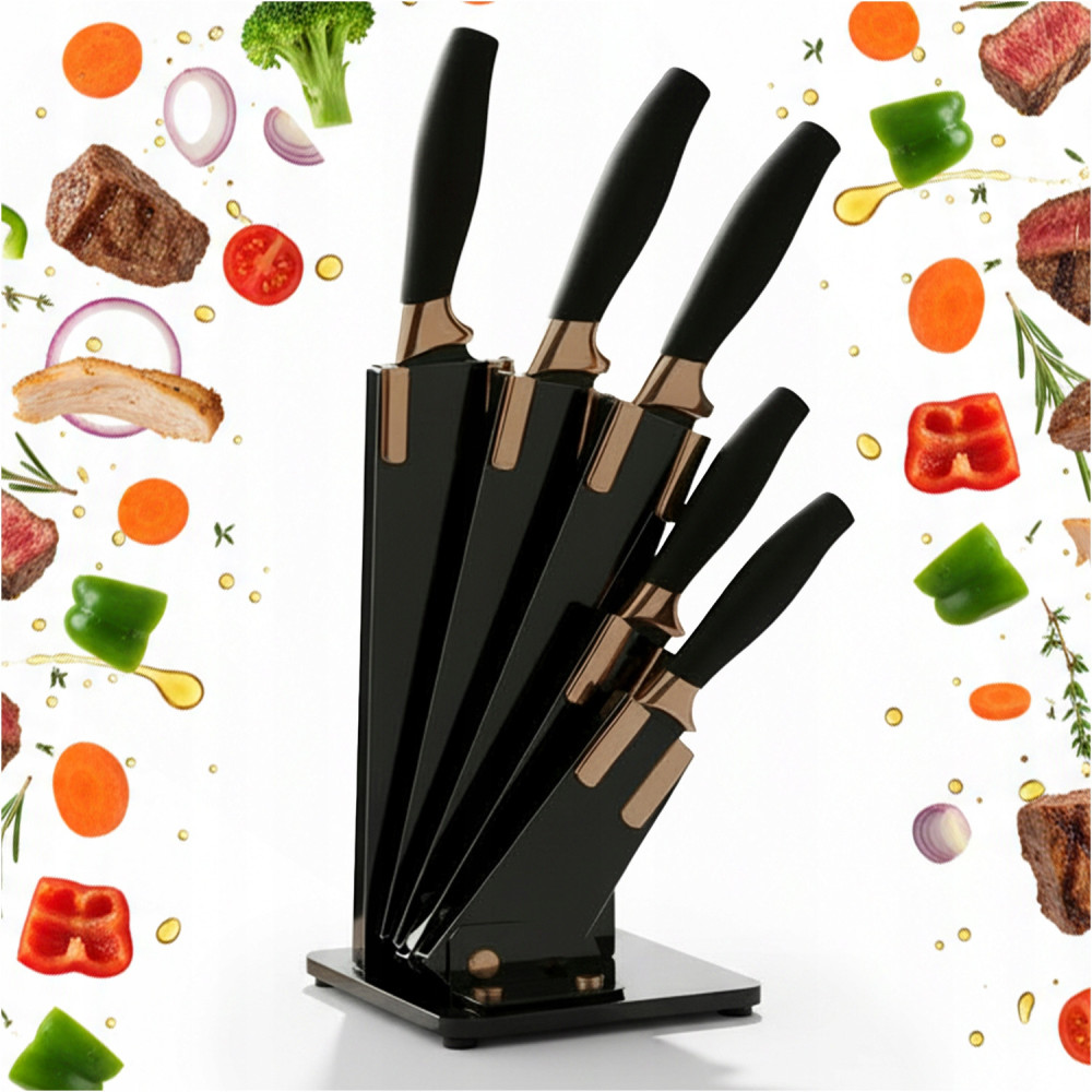 Zestaw noży kuchennych 5szt w bloku komplet noży ostre czarne