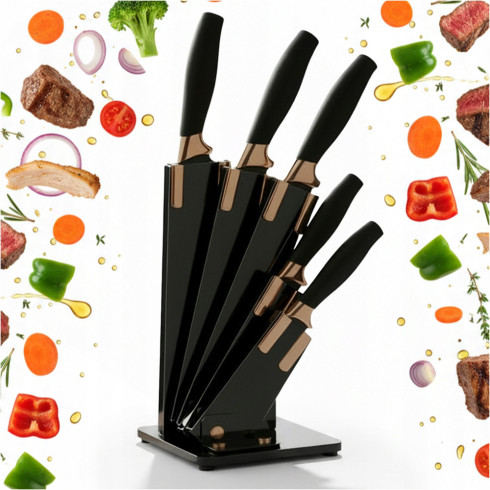 Zestaw noży kuchennych 5szt w bloku komplet noży ostre czarne