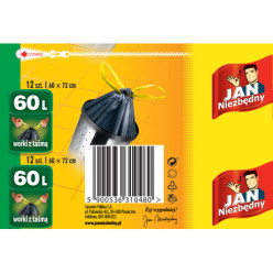 Worki na śmieci uniwersalne 60l jan niezbędny classic z taśmą mocne 12szt