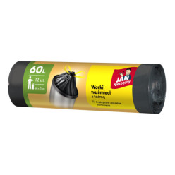 Worki na śmieci uniwersalne 60l jan niezbędny classic z taśmą mocne 12szt