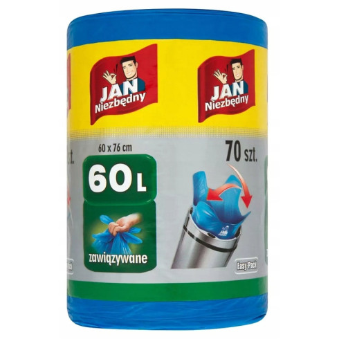 Worki na śmieci easy pack 60l zawiązywane jan niezbędny niebieskie 70szt