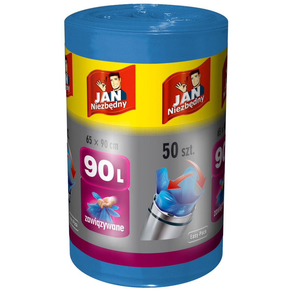 Worki na śmieci easy pack 90l zawiązywane Jan niezbędny niebieskie 50szt