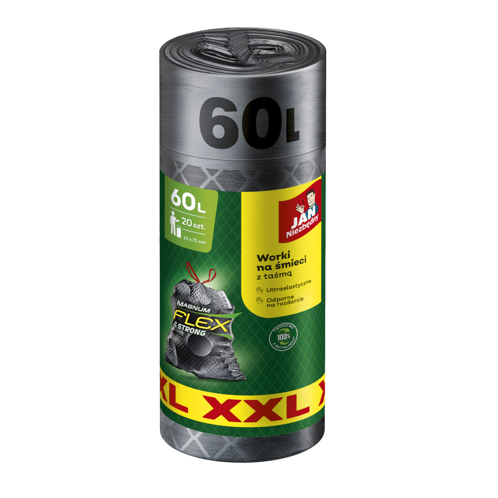 Worki na śmieci 60l z taśmą Mangum flex & strong Jan niezbędny mocne 20szt