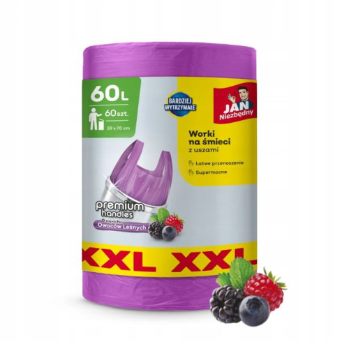 Worki na śmieci 60l zapach owoców leśnych Jan niezbędny z uszami 60szt