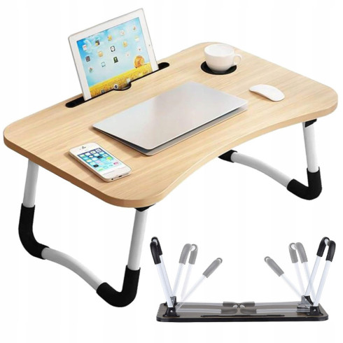 Folding breakfast bed tray laptop table with cup holder 60x40cm