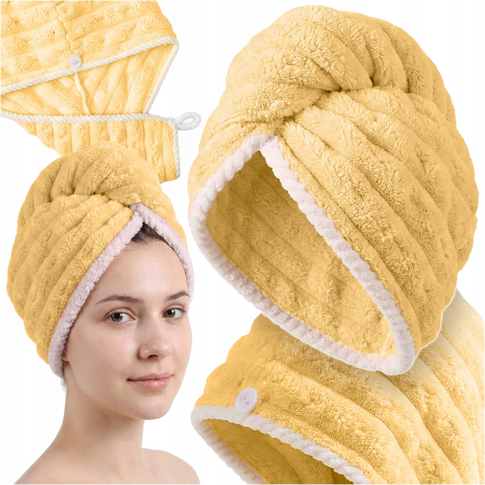 Turban z mikrofibry ręcznik na głowę do włosów miekki superchłonny żółty