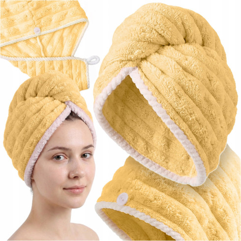 Turban z mikrofibry ręcznik na głowę do włosów miekki superchłonny żółty