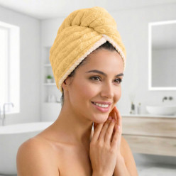 Microfibre turban hair towel head wrap soft super absorbent yellow